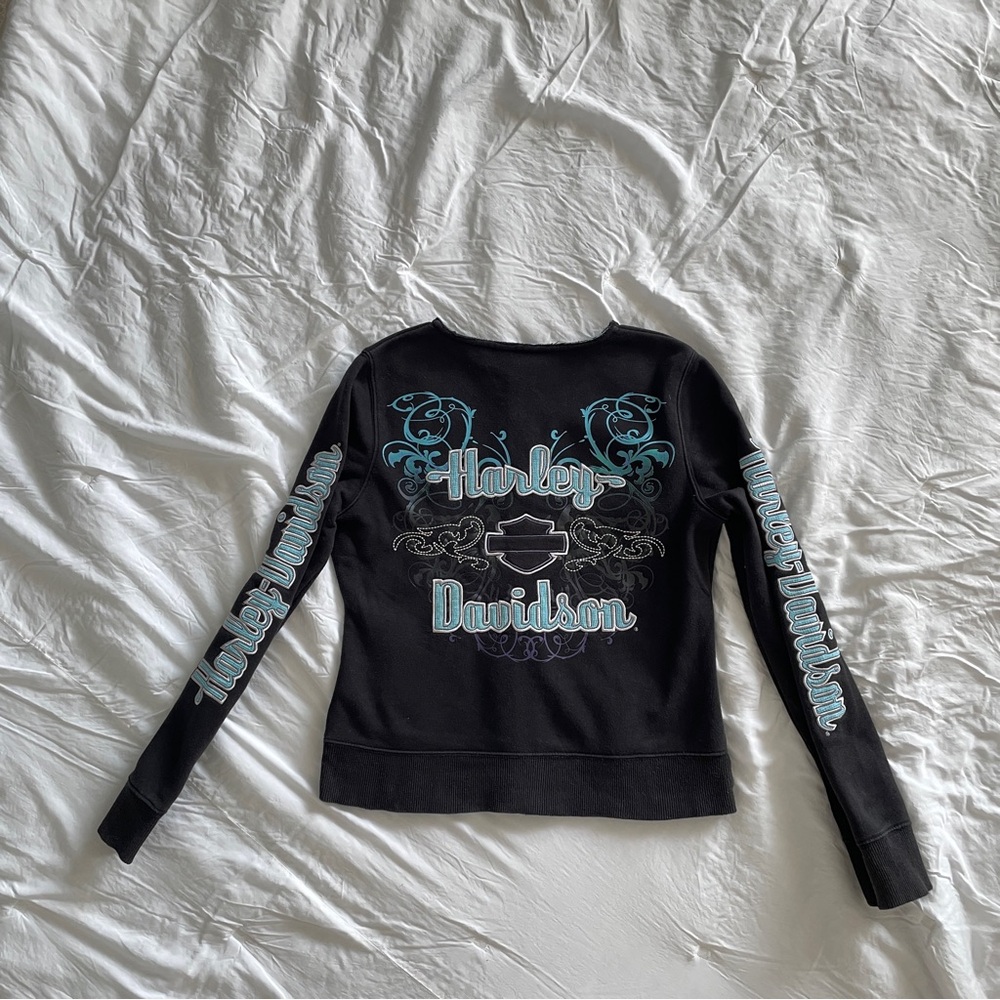 Harley Davidson Motorcycles Zip-Up embroidered hoodie-type jacket smaller size - Picture 2 of 15